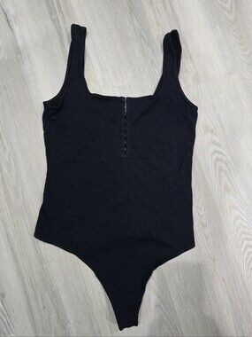 Abercrombie & Fitch Soft A&F Black Ribbed Snap-Front Tank Bodysuit Size XL